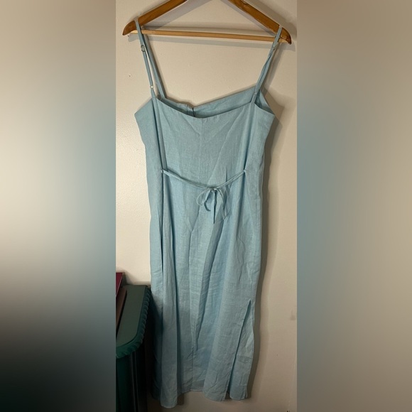 NWT VIX Paula Hermanny Linen Blend Spaghetti Strap Sky Blue Button Up Dress Sz M - Picture 9 of 10